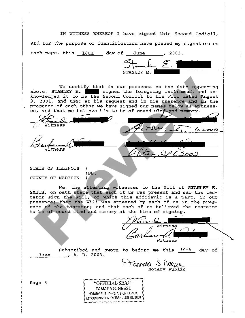 Preview A03 Second Codicil to the Will - Will Changes or Amendments