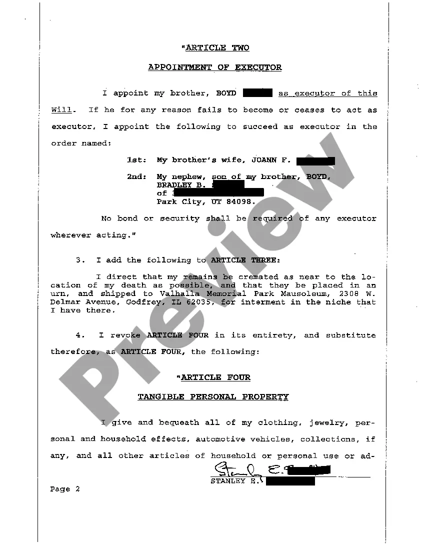 Preview A02 First Codicil to Will - Will Changes or Amendments