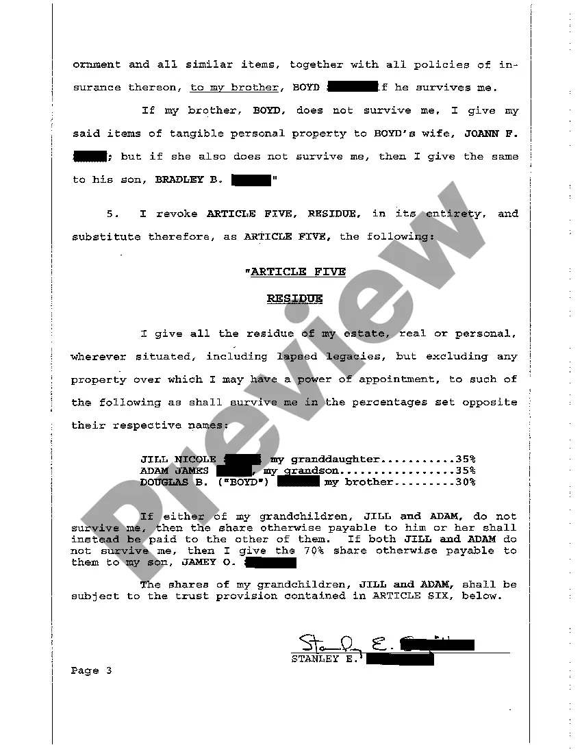 Preview A02 First Codicil to Will - Will Changes or Amendments