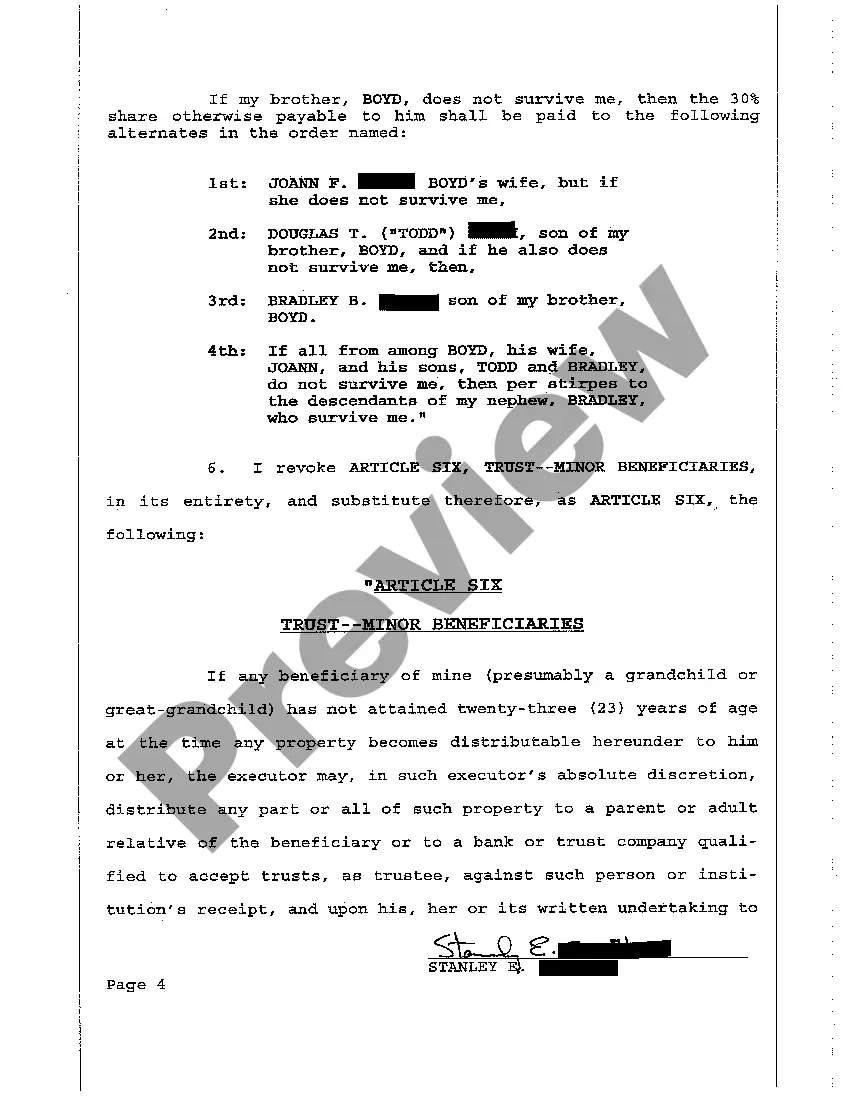 Preview A02 First Codicil to Will - Will Changes or Amendments