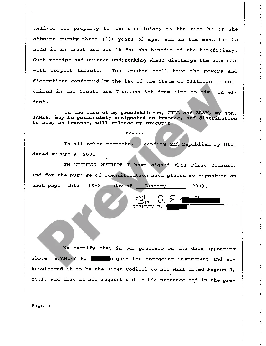 Preview A02 First Codicil to Will - Will Changes or Amendments