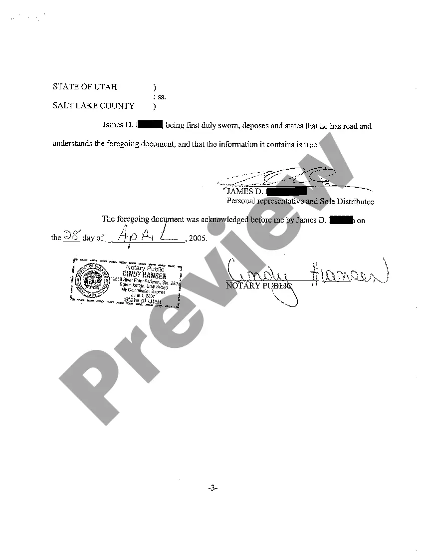 Preview A11 Sworn Statement of Personal Representative Closing Estate and Waving Accounting