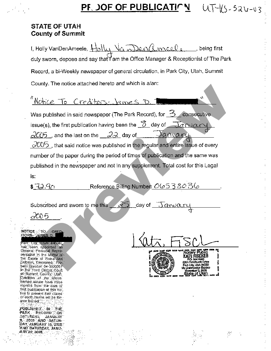 Utah Proof of Publication | US Legal Forms