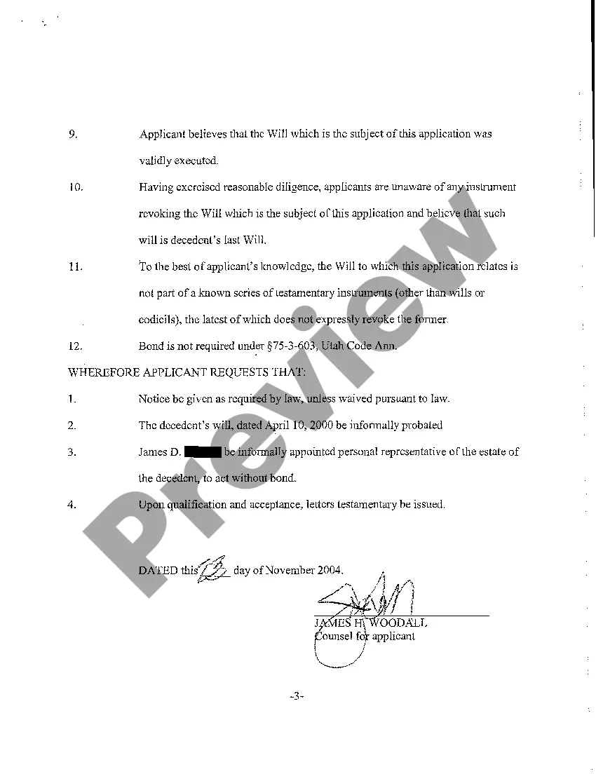 Preview A03 Application for Informal Probate of Will and For Informal Appointment of Personal Representative