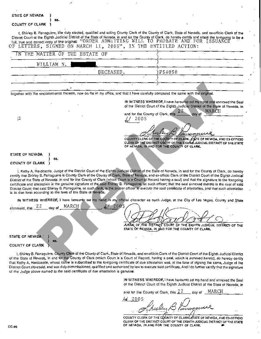 Preview A02 Order Admitting Will to Probate and for Issuance of Letters