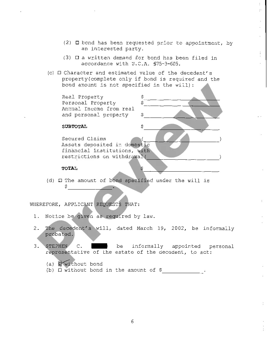 Get A03 Application for Informal Probate of Will and For Informal Appointment of Personal Representative Preview A03 Application for Informal Probate of Will and For Informal Appointment of Personal Representative