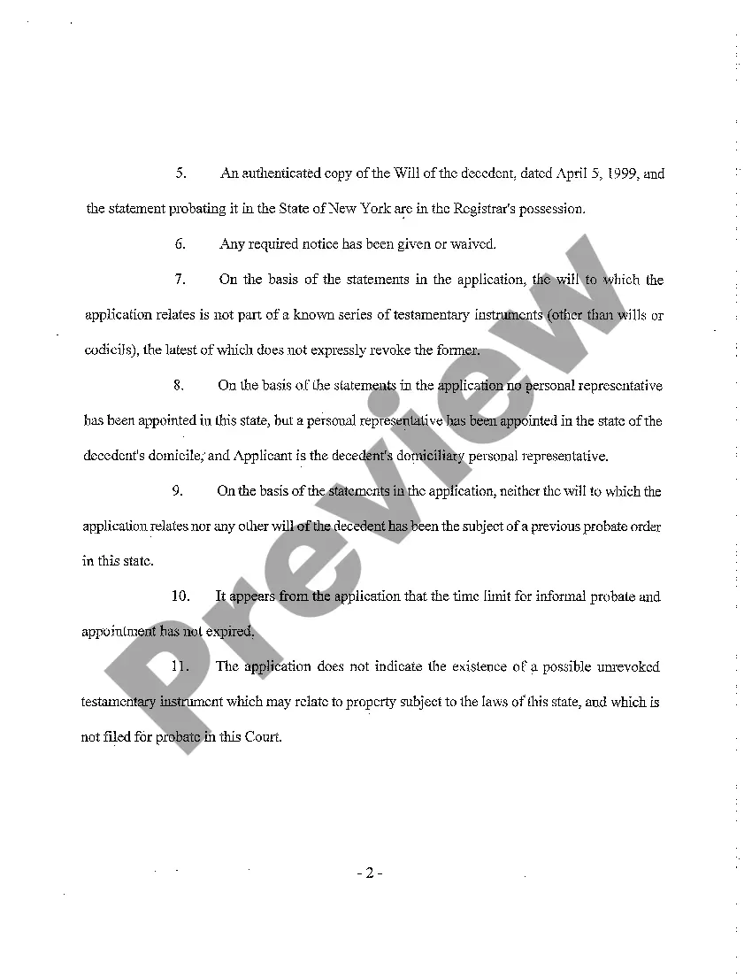 Get A10 Statement of Informal Probate of Will and Informal Appointment of Ancillary Personal Representative Preview A10 Statement of Informal Probate of Will and Informal Appointment of Ancillary Personal Representative