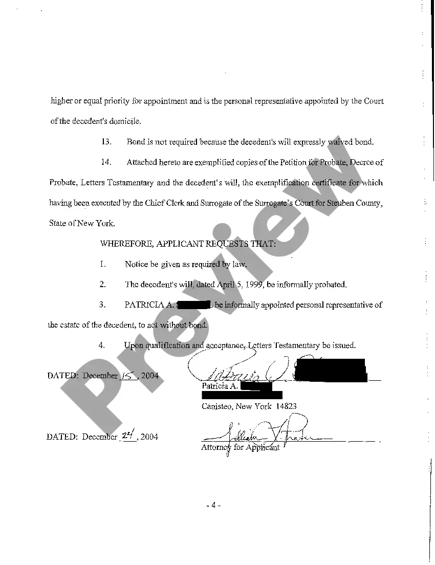 Preview A06 Application for Informal Probate of Will and Informal Appointment of Personal Representative