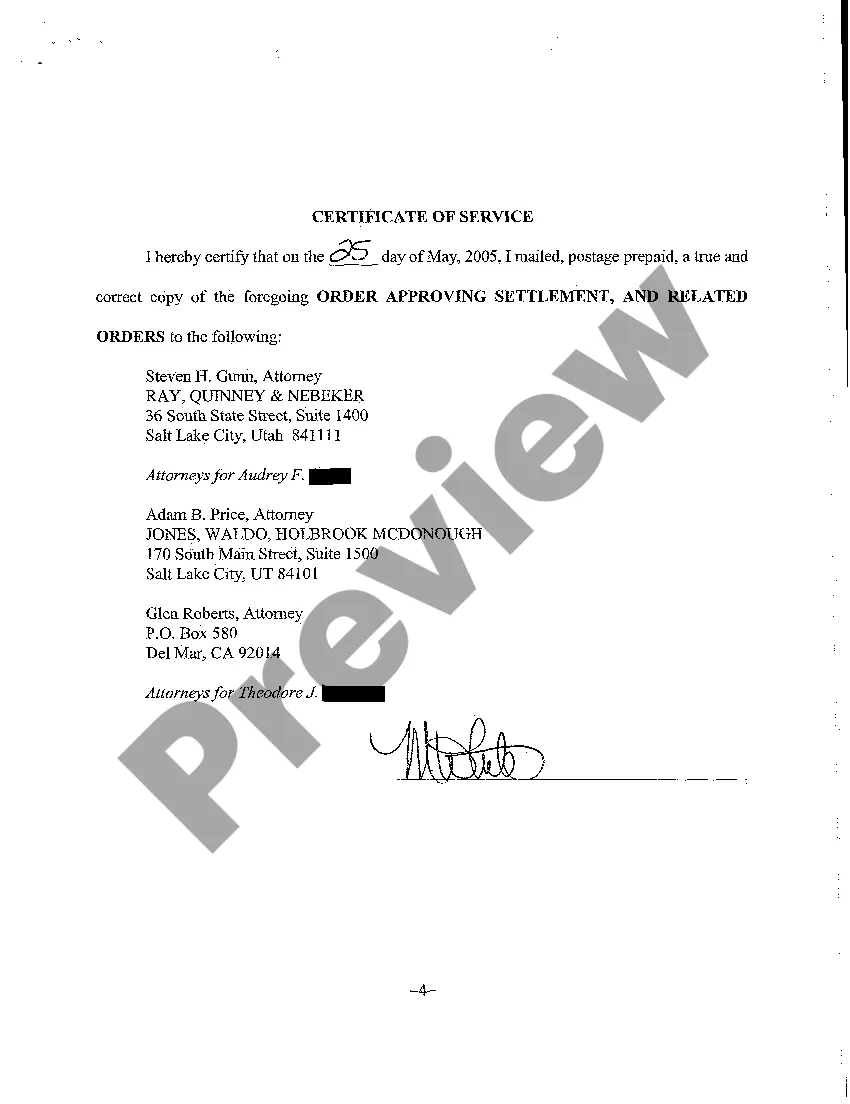 Get A26 Order Approving Settlement and Related Orders Preview A26 Order Approving Settlement and Related Orders