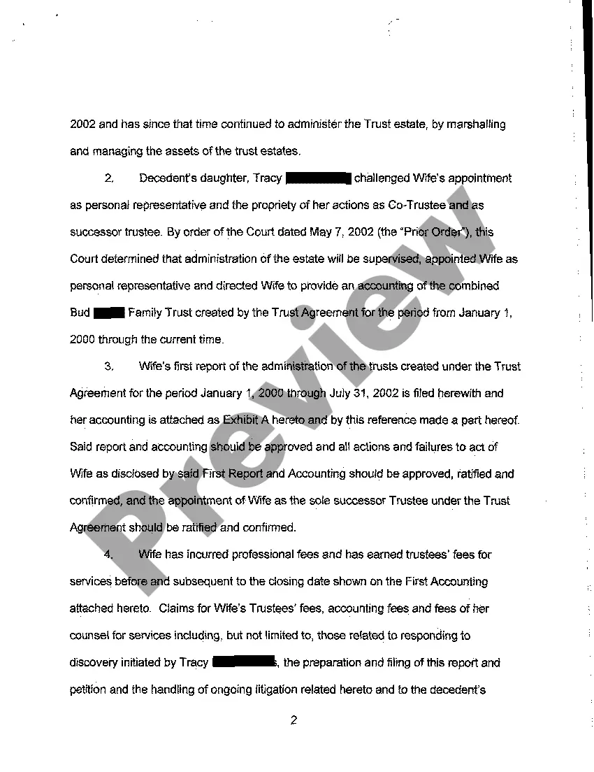 Preview A14 Report of Trustee and Petition for Approval of Accounting by Trustee