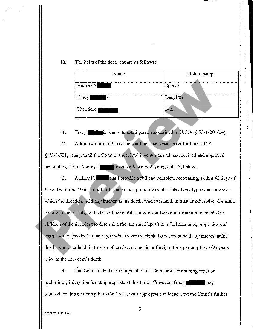 Preview A11 Order of Formal Probate of Will, Appointment of Personal Representative and Other Matters