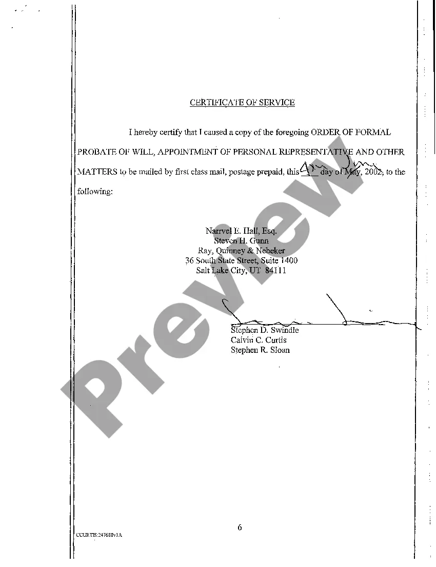 Preview A11 Order of Formal Probate of Will, Appointment of Personal Representative and Other Matters