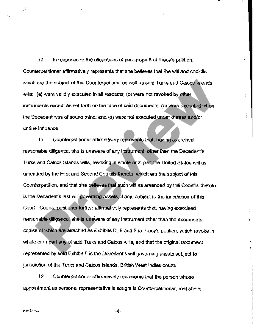 Preview A08 Objection to Petition and Counter petition for Formal Probate of Will and for Formal Appointment of Personal Representative
