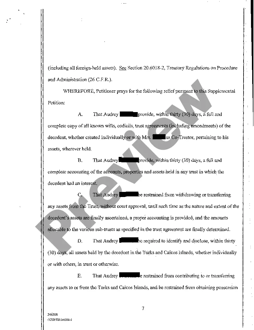 Preview A07 Supplemental Petition for Supervised Administration and Adjudication of Testacy, and For Production of Testamentary Documents