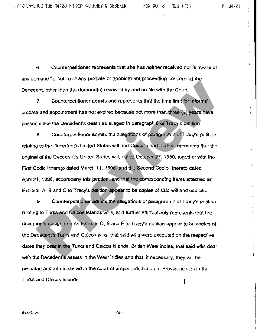Preview A06 Objection to Petition and Counter Petition for Formal Probate of Will and for Formal Appointment of Personal Representative