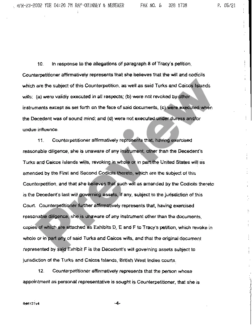 Preview A06 Objection to Petition and Counter Petition for Formal Probate of Will and for Formal Appointment of Personal Representative