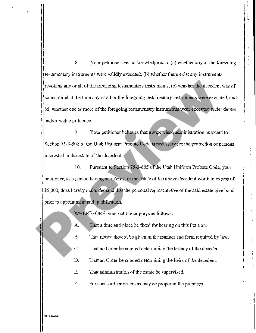 Preview A05 Petition for Supervised Administration and Adjudication of Testacy