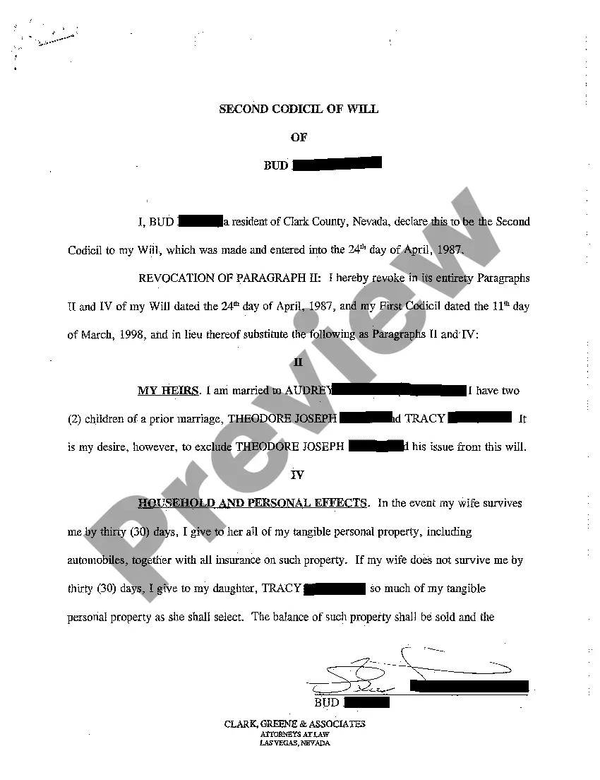 Preview A03 First Codicil - Will Changes or Amendments