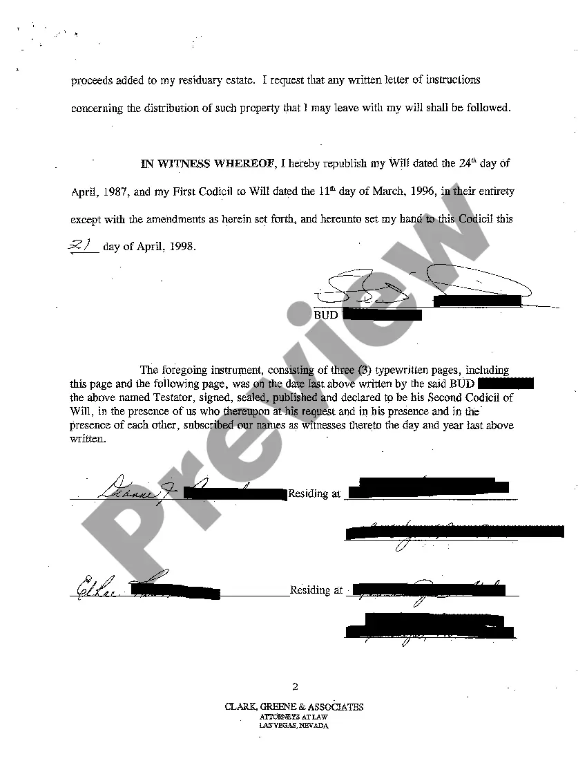 Preview A03 First Codicil - Will Changes or Amendments