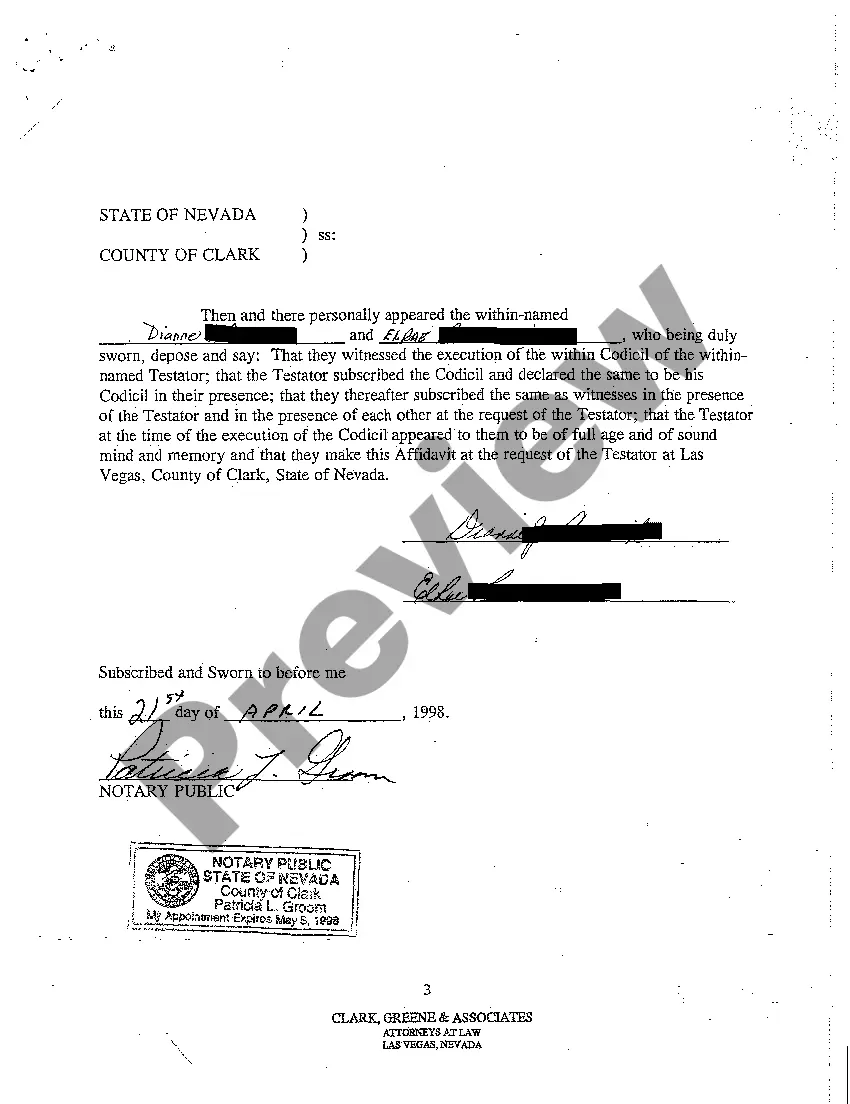 Preview A03 First Codicil - Will Changes or Amendments