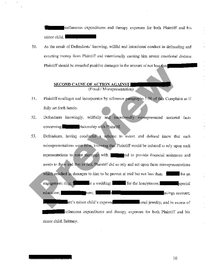 Preview A01 Complaint - Fraud - Misrepresentation and Conspiracy to Commit Fraud regarding Engagement ring