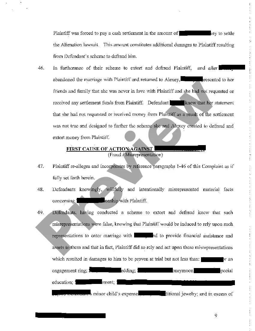 Preview A01 Complaint - Fraud - Misrepresentation and Conspiracy to Commit Fraud regarding Engagement ring