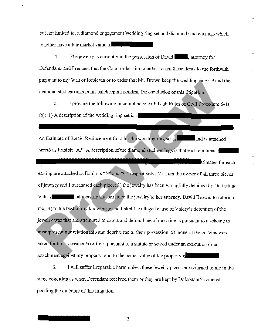 Preview A04 Affidavit of Plaintiff in Support of Motion for Writ of Replevin, Waiver of Undertaking and Motion to Compel Preservation of Security