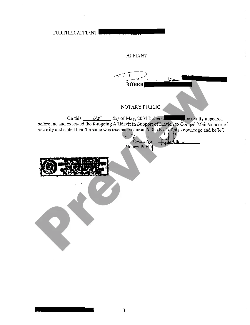Preview A04 Affidavit of Plaintiff in Support of Motion for Writ of Replevin, Waiver of Undertaking and Motion to Compel Preservation of Security