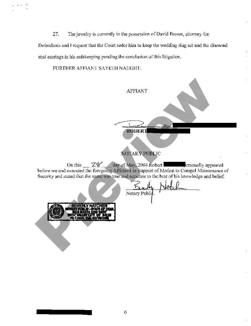 Get A05 Affidavit of Plaintiff in Support of Motion to Compel Preservation of Security Preview A05 Affidavit of Plaintiff in Support of Motion to Compel Preservation of Security