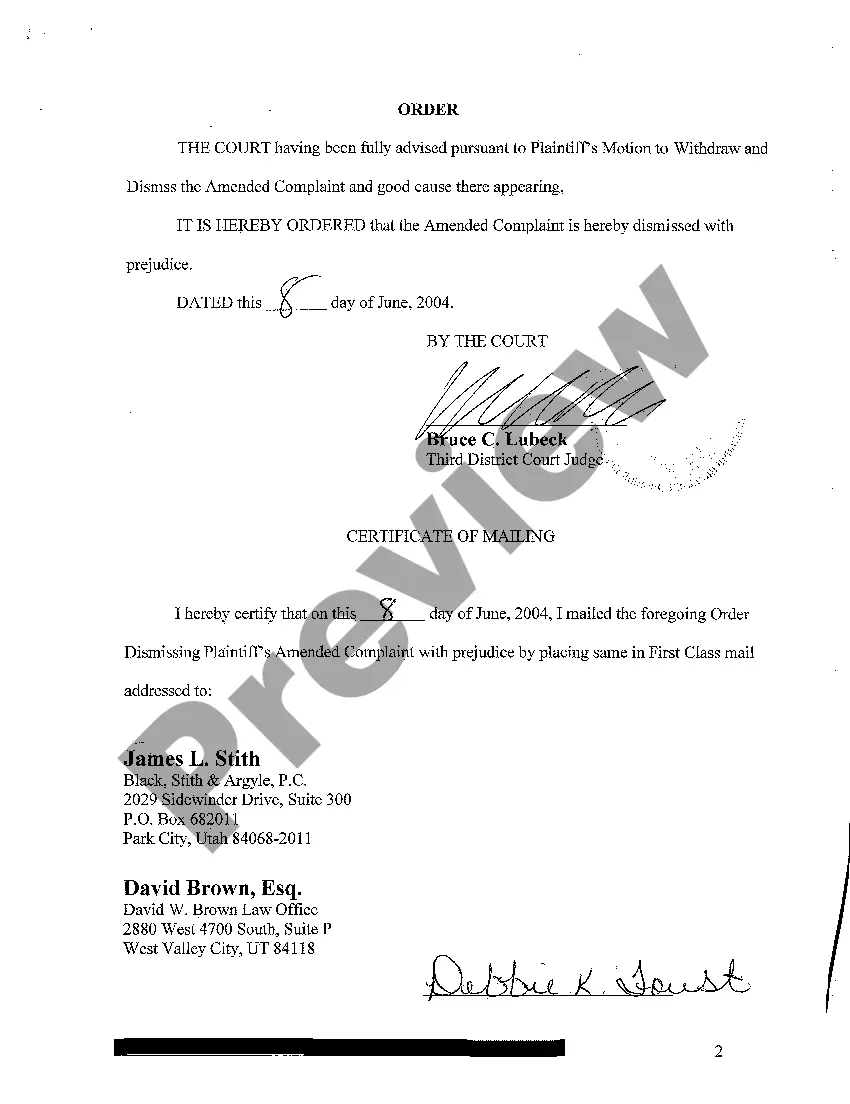 Preview A06 Motion and Order to Withdraw and Dismiss Amended Complaint with Prejudice