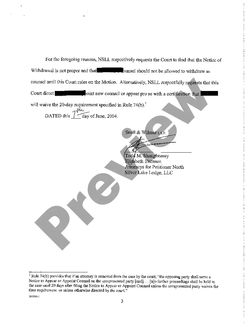 Preview A09 Petitioner's Objection to Withdrawal of Counsel