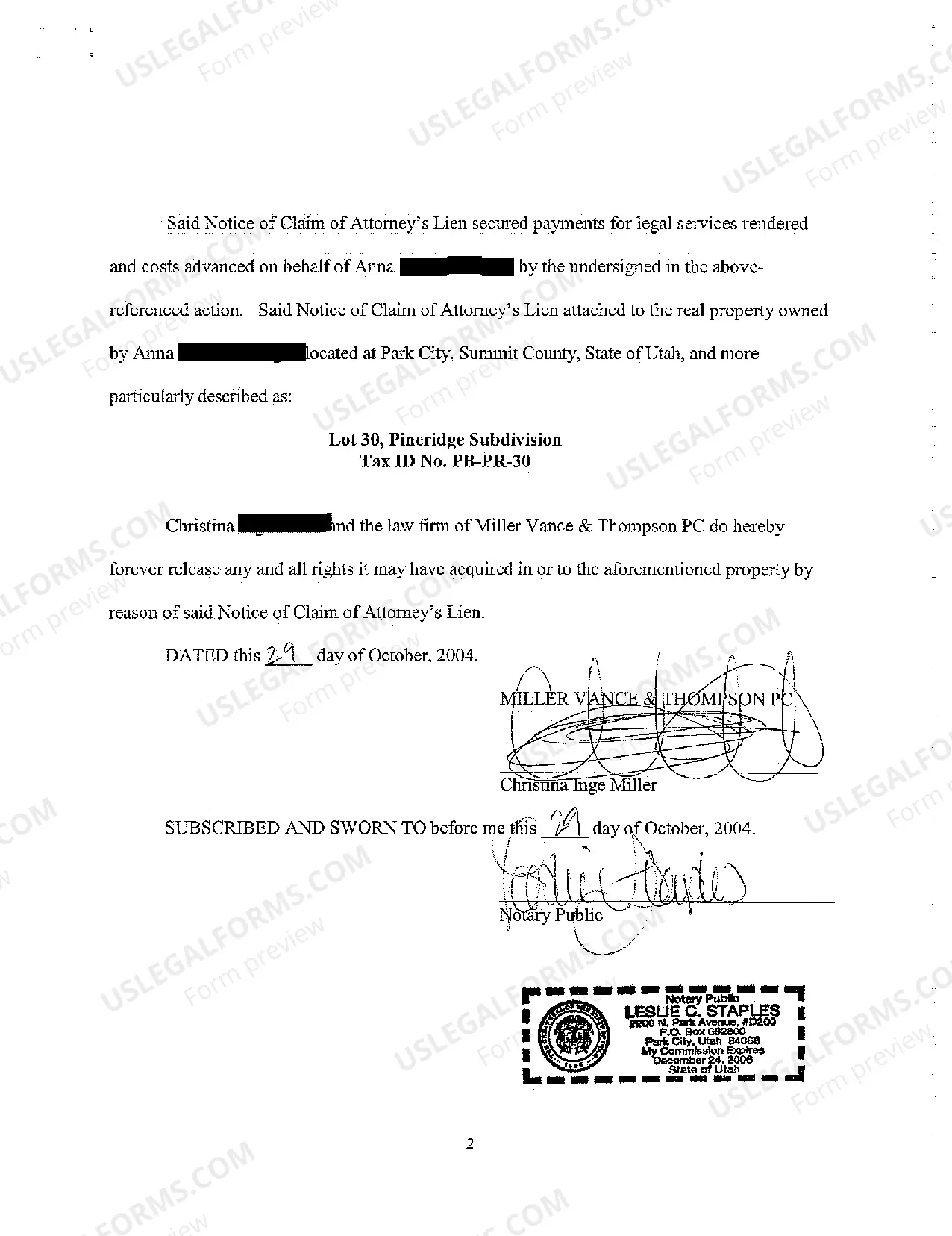 Preview A01 Release of Attorney's Lien