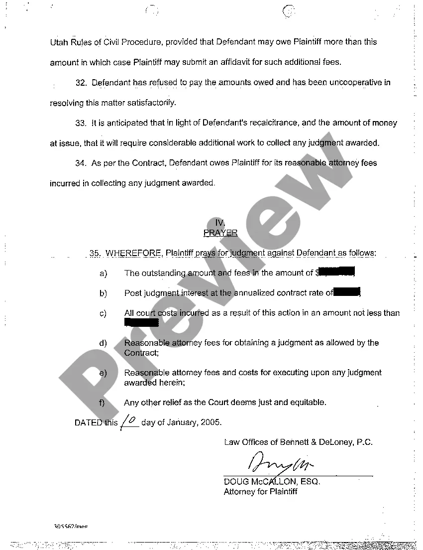 Get A01 Complaint - Breach of Credit Card Contract, Quantum Meruit, and Promissory Estoppels Preview A01 Complaint - Breach of Credit Card Contract, Quantum Meruit, and Promissory Estoppels