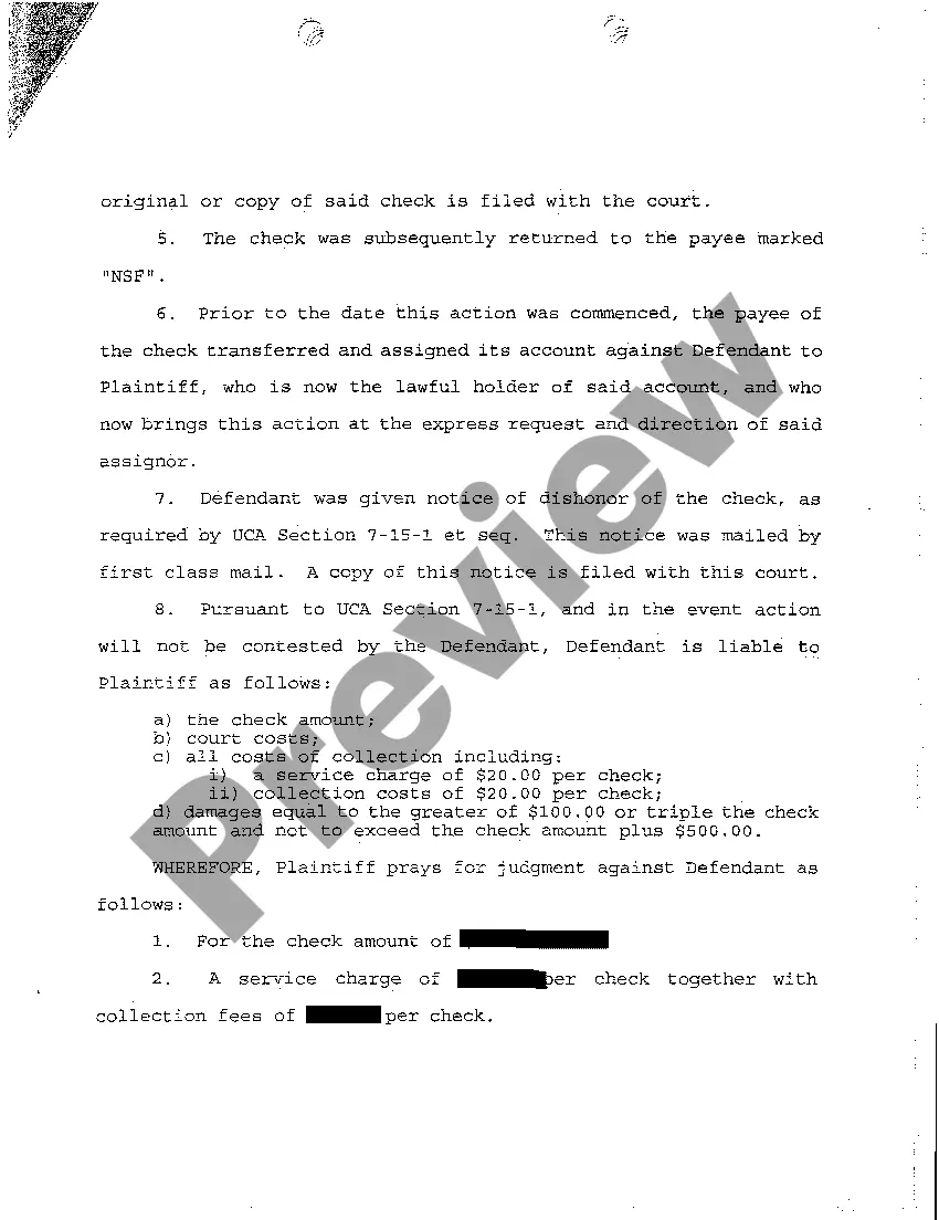 Get A01 Complaint - Dishonored Check Preview A01 Complaint - Dishonored Check