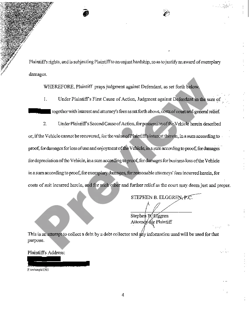 Preview Complaint - Breach of Contract for Sale of Vehicle