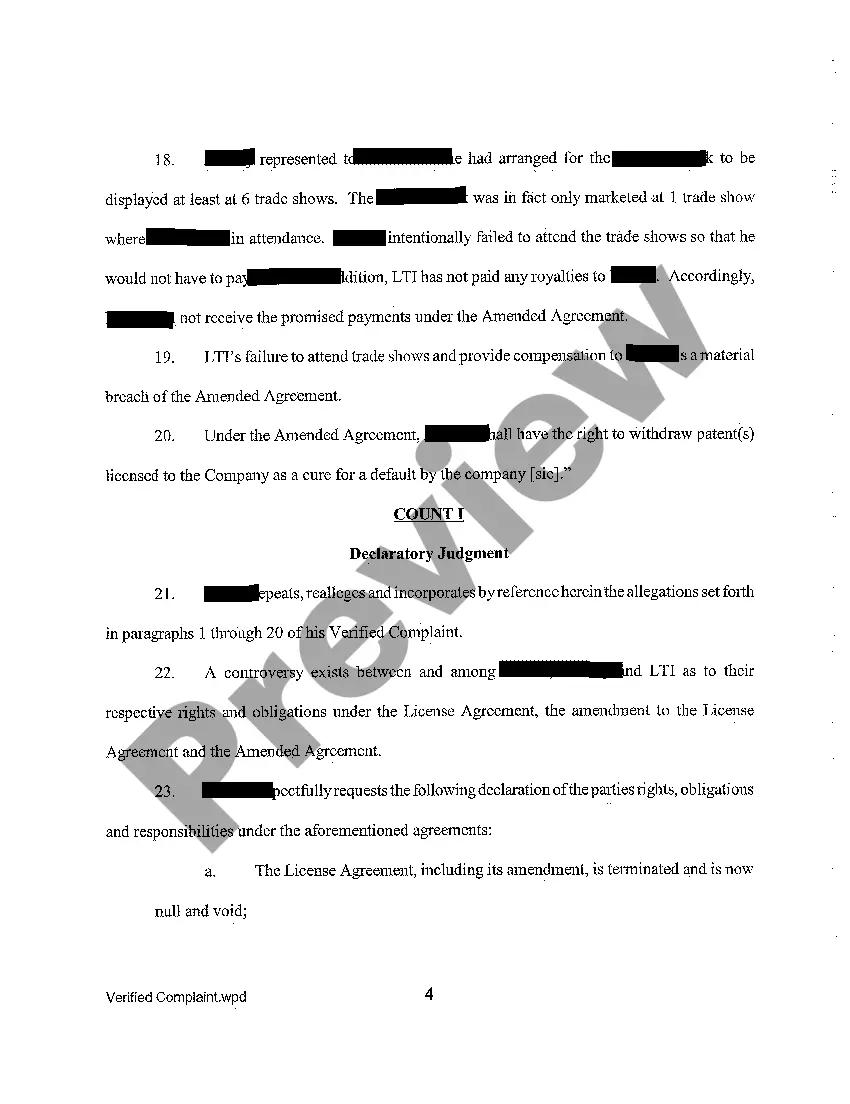 Get A01 Verified Complaint - Declaratory Judgment, Breach of Contract and Covenant of Good Faith and Fair Dealing, and Permanent Injunction Preview A01 Verified Complaint - Declaratory Judgment, Breach of Contract and Covenant of Good Faith and Fair Dealing, and Permanent Injunction