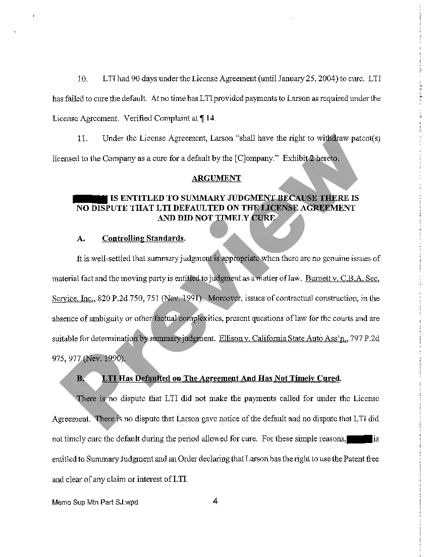 Preview A05 Plaintiff's Memorandum in Support of Motion for Partial Summary Judgment