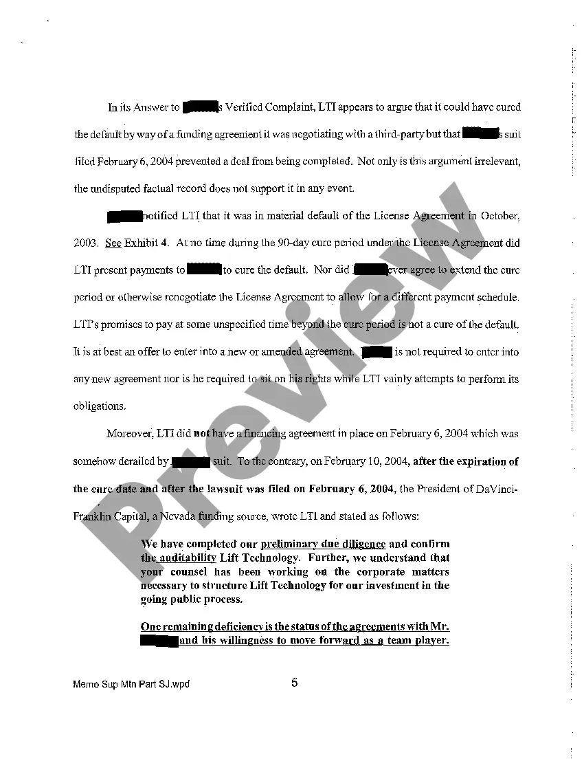 Preview A05 Plaintiff's Memorandum in Support of Motion for Partial Summary Judgment