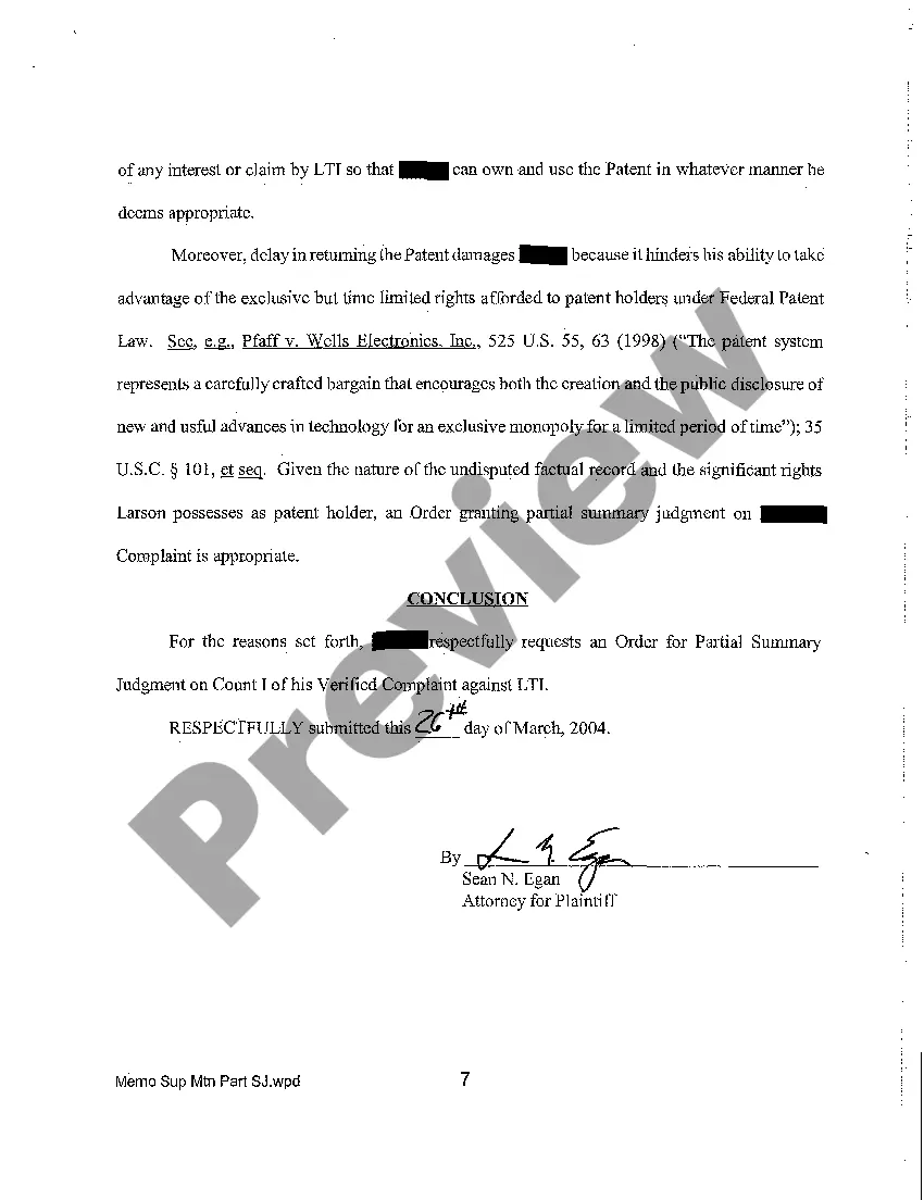 Preview A05 Plaintiff's Memorandum in Support of Motion for Partial Summary Judgment