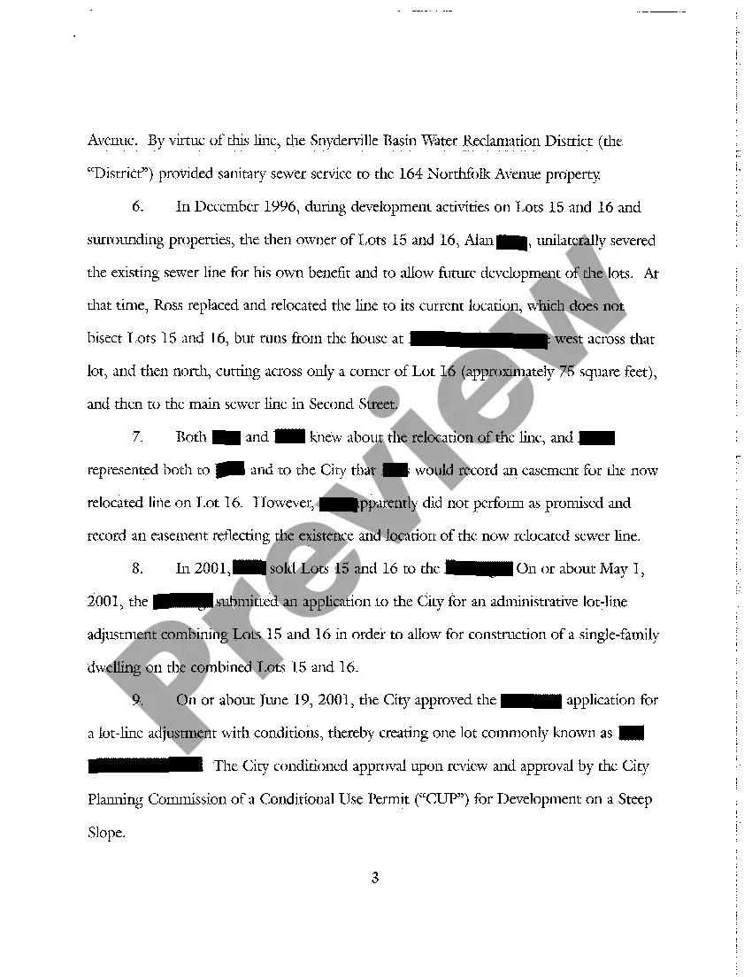 Preview A02 Petition For Declaratory and Injunctive Relief Declaring Prescriptive Easement on Residential Lots by Municipality