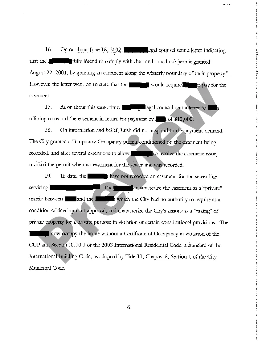 Preview A02 Petition For Declaratory and Injunctive Relief Declaring Prescriptive Easement on Residential Lots by Municipality