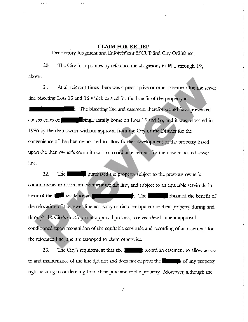 Preview A02 Petition For Declaratory and Injunctive Relief Declaring Prescriptive Easement on Residential Lots by Municipality