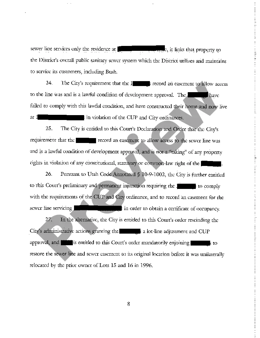 Preview A02 Petition For Declaratory and Injunctive Relief Declaring Prescriptive Easement on Residential Lots by Municipality