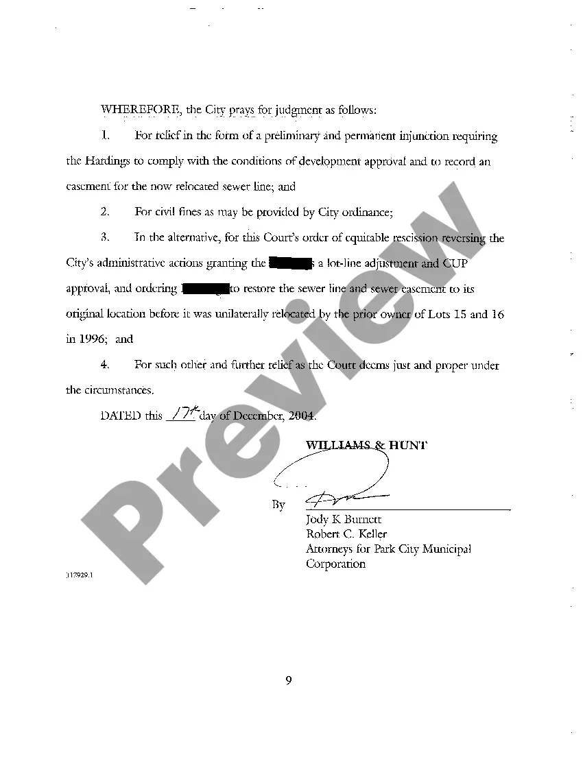 Preview A02 Petition For Declaratory and Injunctive Relief Declaring Prescriptive Easement on Residential Lots by Municipality