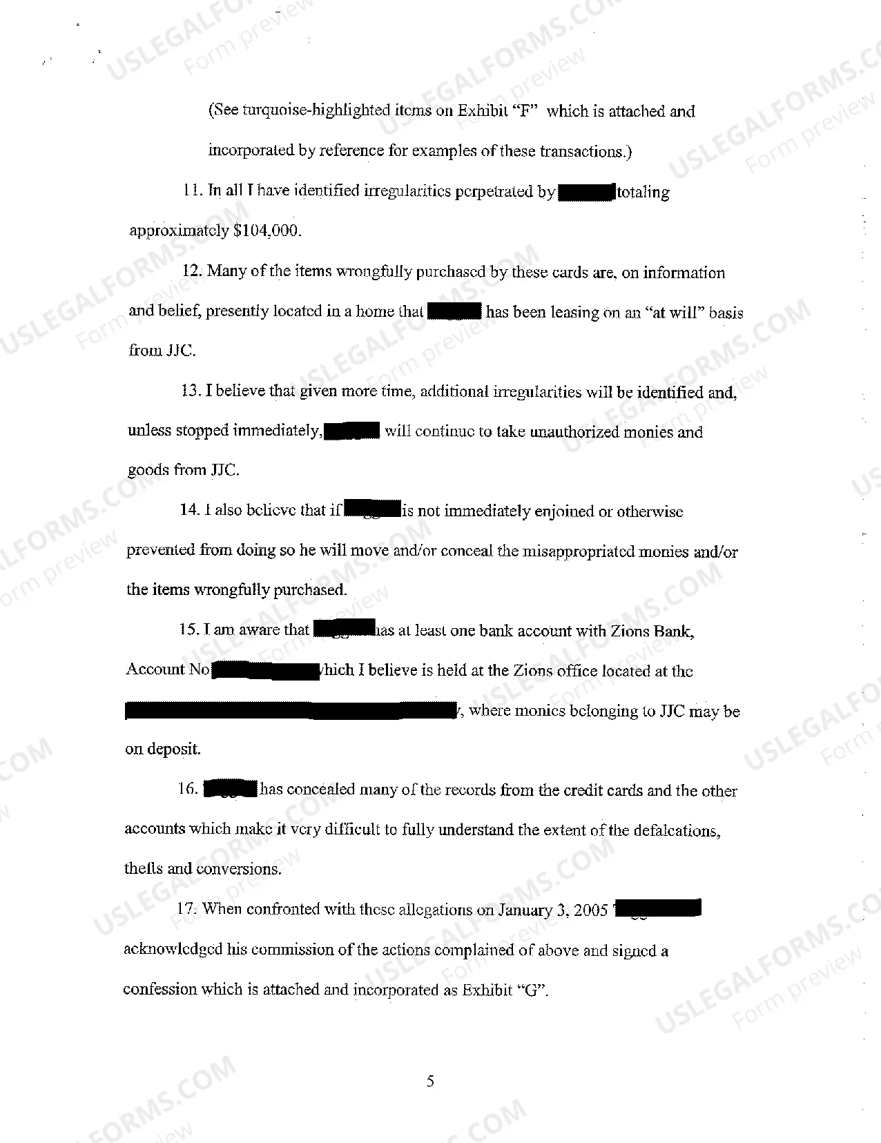 Preview A01 Verified Complaint - Defalcation, Embezzlement, Theft, Conversion