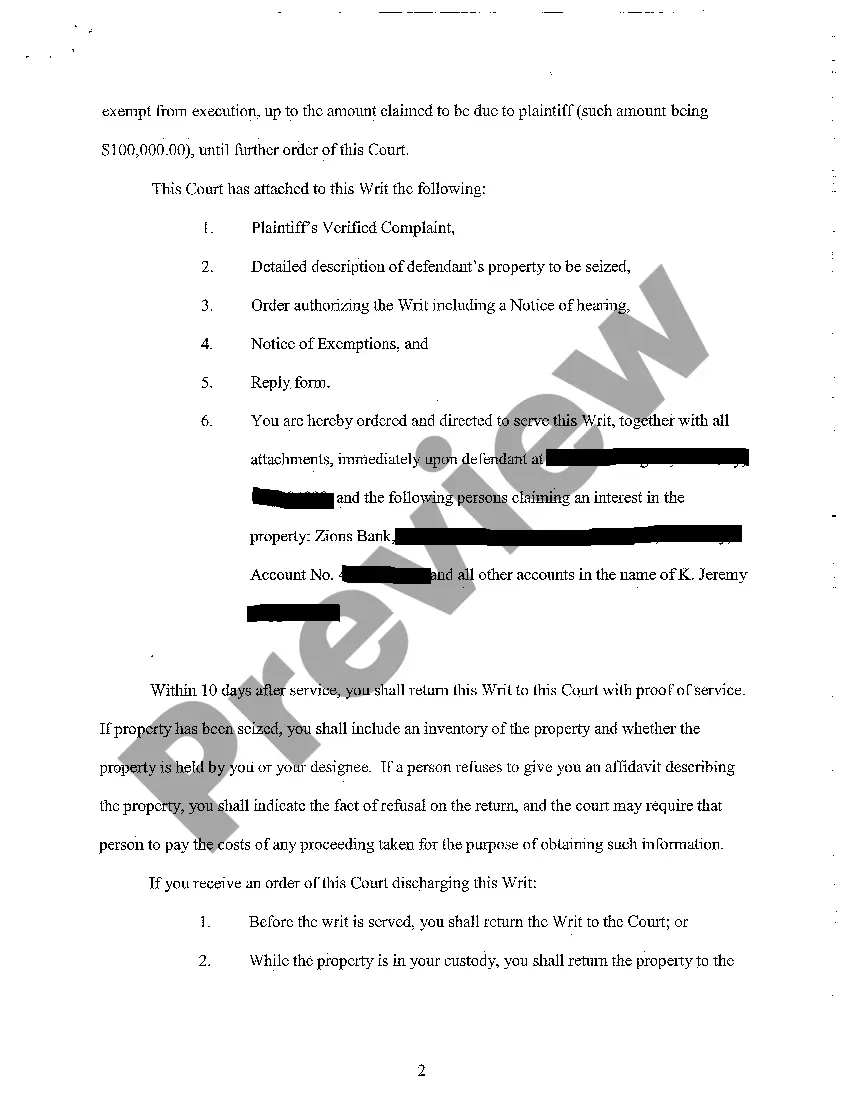 Preview A02 Writ of Attachment and Instructions