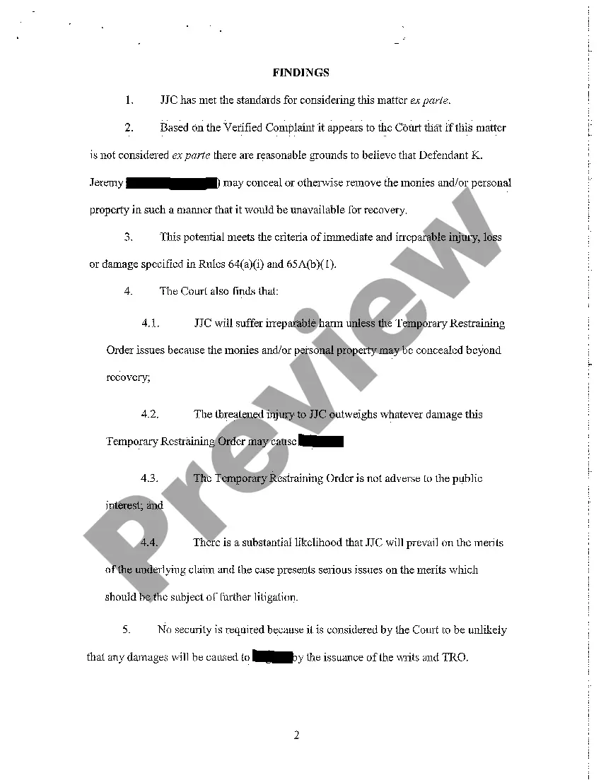 Preview A04 Order Granting Ex Parte Motion For Prejudgment Writs, Temporary Restraining Order and Preliminary Injunction, and Order for Expedited Discovery