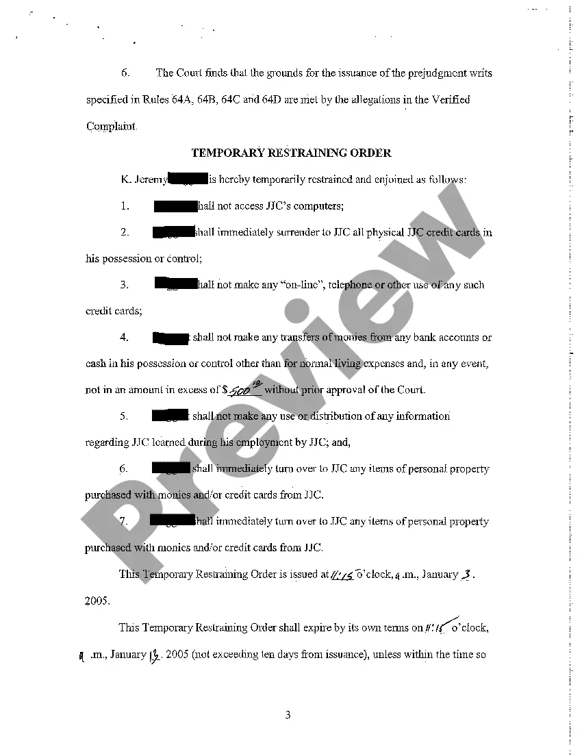 Preview A04 Order Granting Ex Parte Motion For Prejudgment Writs, Temporary Restraining Order and Preliminary Injunction, and Order for Expedited Discovery