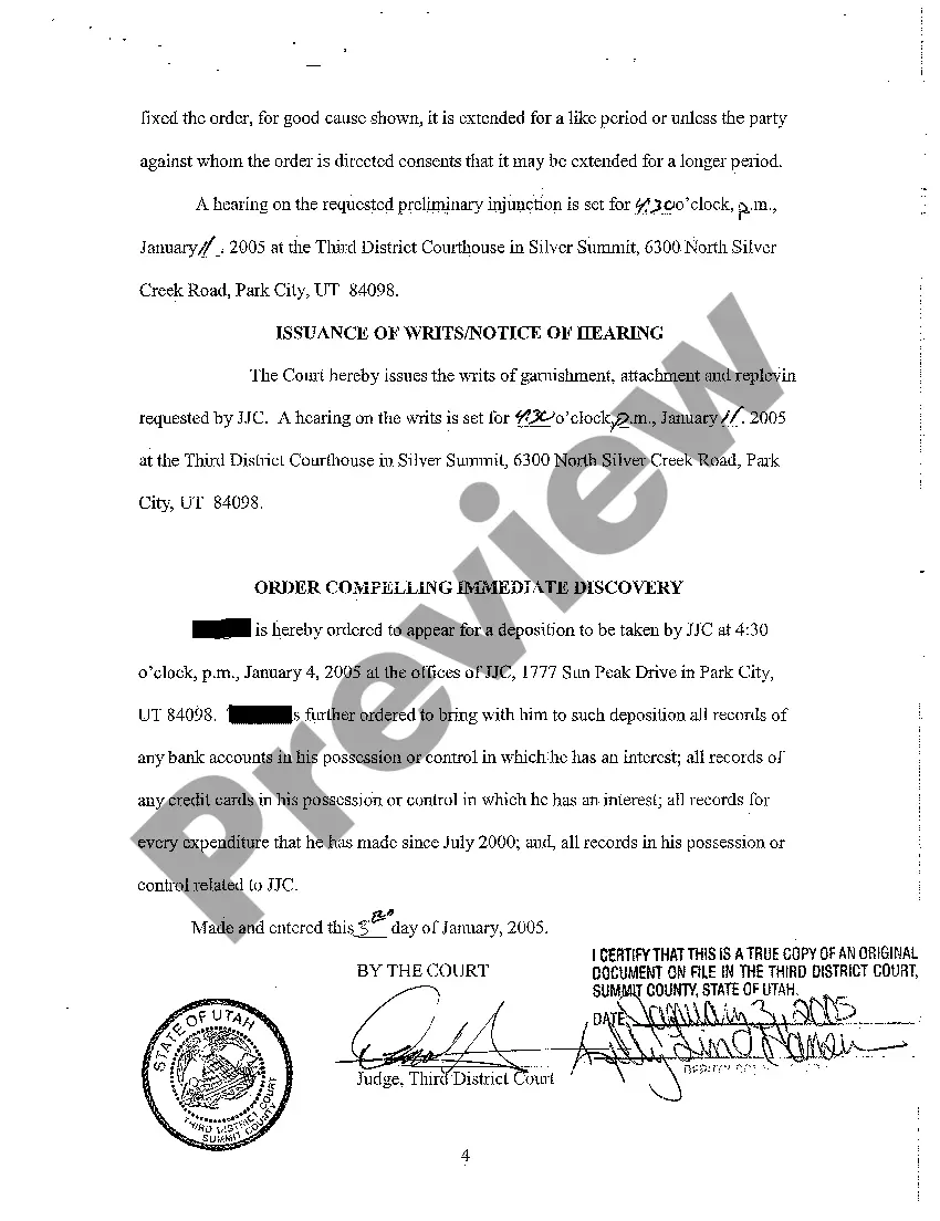 Preview A04 Order Granting Ex Parte Motion For Prejudgment Writs, Temporary Restraining Order and Preliminary Injunction, and Order for Expedited Discovery