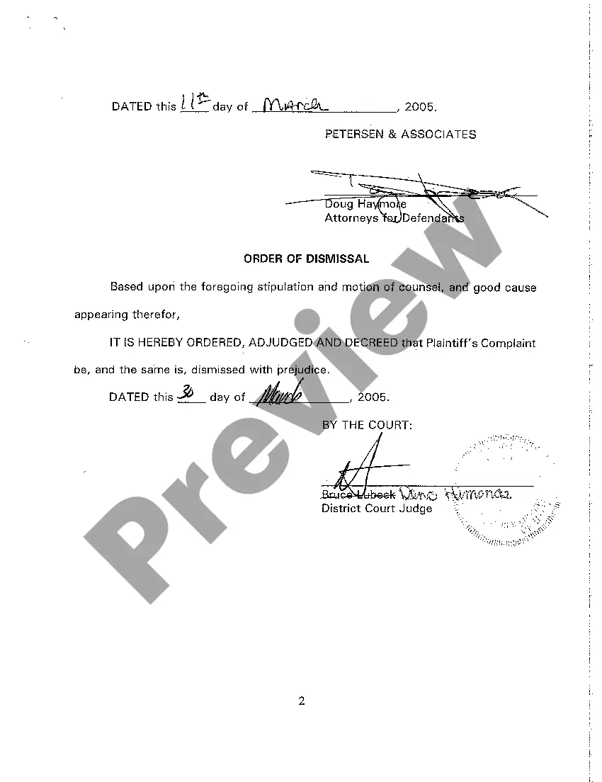 Preview A04 Stipulation Motion and Order of Dismissal Due to Settlement